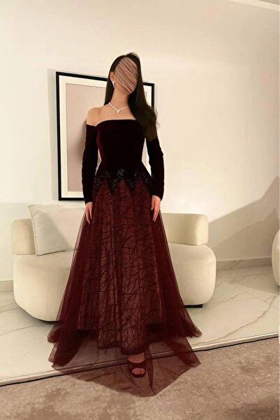 diarafashionsa فستان جوخ بلون خمري انيق