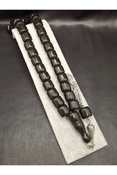 Han Ticarethane سبحة خرز من العنبر المسحوق بلون أسود أنثراسيت، نموذج كبير ممي...