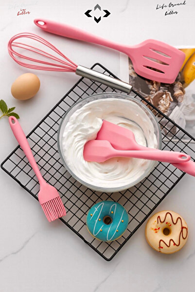 LİGROUND 5-Piece Heat Resistant 100% Silicone Spatula Kitchen Utensil Set Brush Wire Whisk Kitchen Utensils