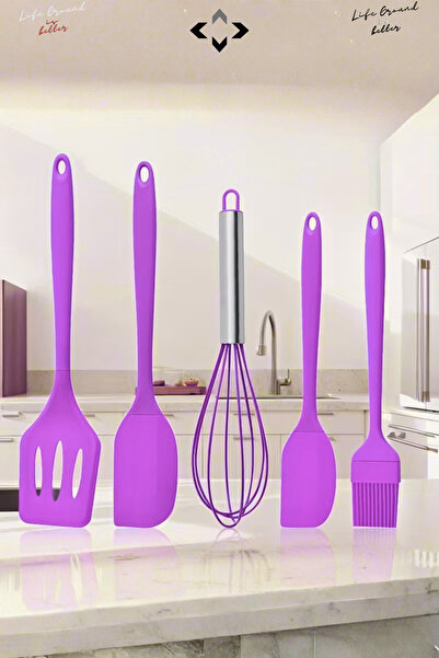 LİGROUND 5-Piece Heat Resistant 100% Silicone Spatula Kitchen Utensil Set Brush Wire Whisk Kitchen Utensils