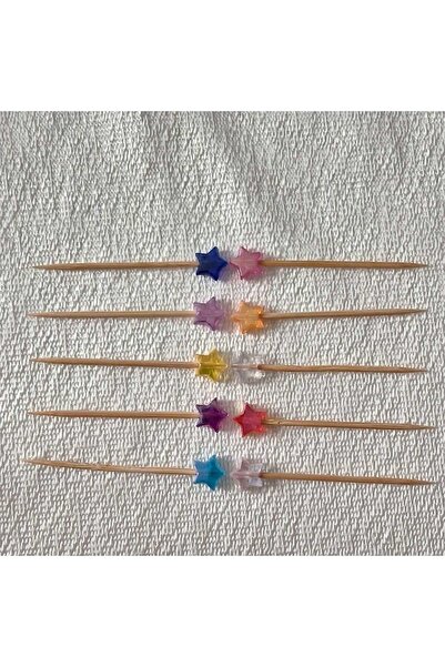 MODA MANANI 40 Adet Dekoratif Şeffaf Renkli Yıldız Desenli Parti Kürdanı
