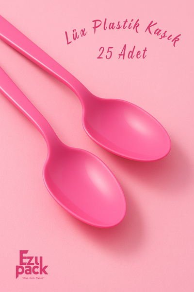 Ezupack 25'li LÜX SERT PLASTİK Pembe Kaşık Parti Doğum Günü Sunum Davet Nişan Söz Kullan At Organizasyon