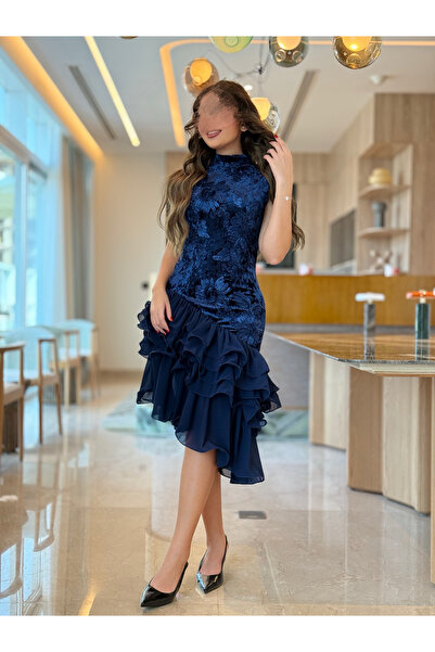 Generic فستان ازرق قصير طبقات