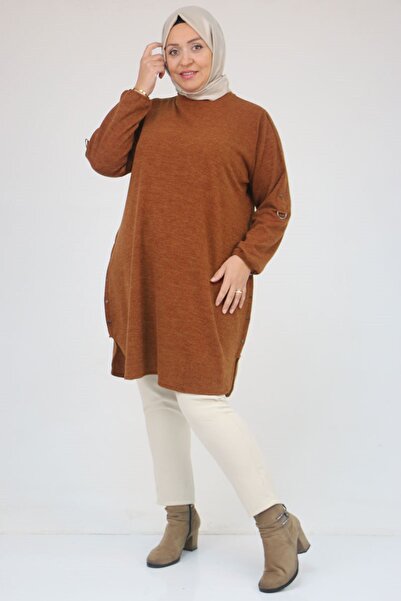 Eslina 58131 Plus Size Mir Tunic with Rivets on Sleeves and Hem - Tan