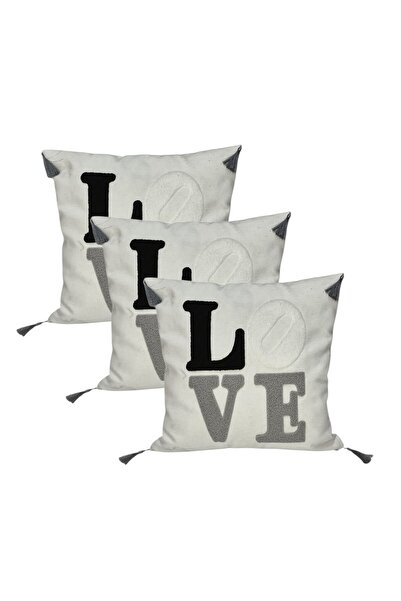 GÜLLÜCE HOME 3 Pieces (40X40) Throw Pillow Cover with Zipper and Embroidery