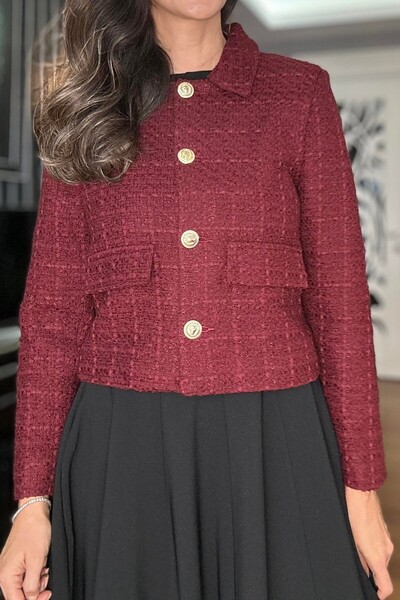 Suziş Jachetă scurtă pentru femei, din țesătură tweed burgundy, căptușită 4S004