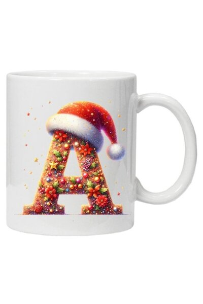 CRD PRINT Cană personalizată cu imprimeu de iarnă „inițiala numelui A”, ceram...