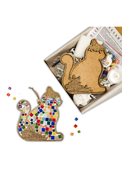 Mia Creative Art Floral Cat Mosaic Art Kit - Artistic Mosaic with Wooden Figures Children's Activity Kit - DIY Kit