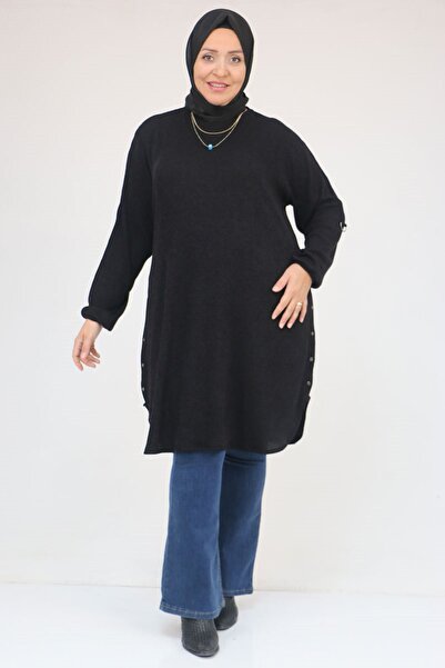 Eslina 58131 Plus Size Mir Tunic with Rivets on Sleeves and Hem - Black
