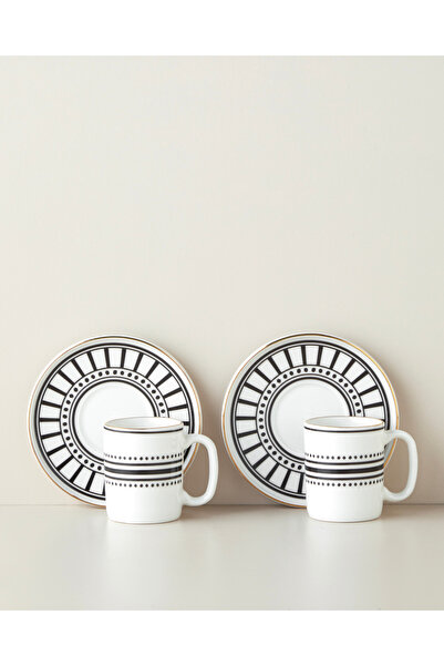 English Home White Mirage Bone Porcelain 4 Piece Coffee Cup Set for 2 People 90 ml Black-White-Gold