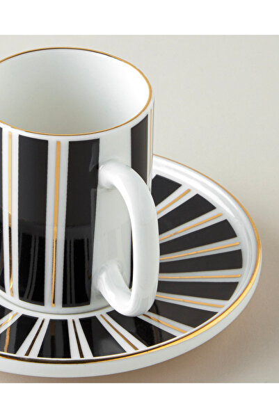 English Home Luxe White Bone Porselen 4 Piece Coffee Cup Set for 2 People 90 ml Black-White-Gold