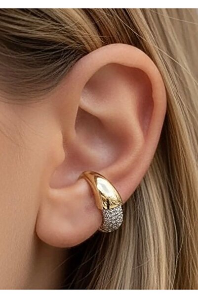 AychaAksesuar Vip Çelik altın renk bombeli zirkon taş detaylı geçirmeli kıkır...