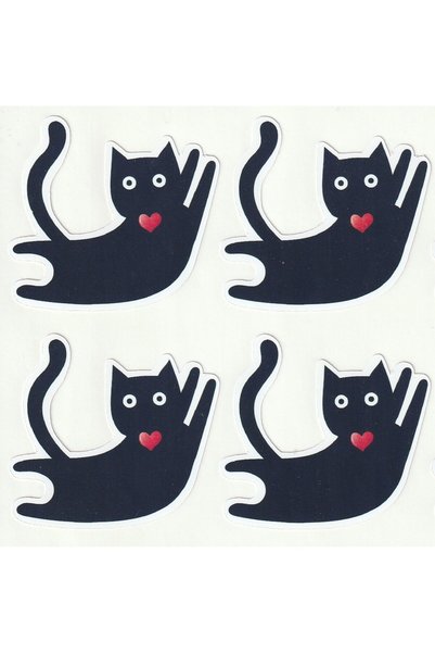 NUNUKİ Hearted Black Cats Sticker Set Cute Black Cat Halloween Halloween Cat Kitten Nsti0301