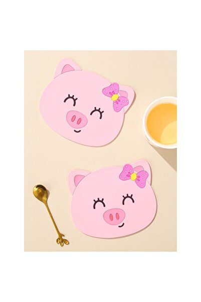 Flippy Coaster - Piglet Bear Model, PVC, 15.5x15.5 cm, Heat Resistant, Pink