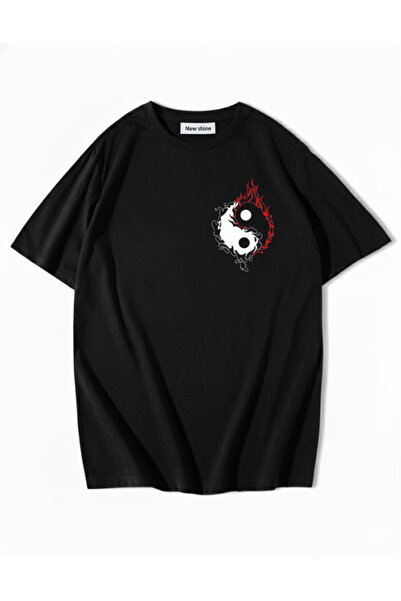 New Shine Μπλουζάκι Yin Yang με τύπωμα oversized