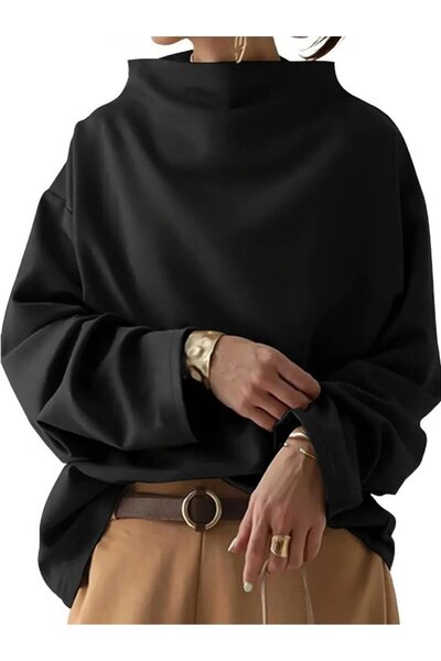 JANES Women's Long Sleeve Wide Turtleneck Modal Blouse