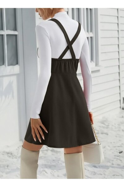 babatr.com Women's Strappy Buttoned Mini Suede Dress