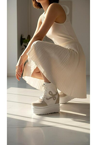 Modanizm Civora Krem Dolgu Topuklu Spor Bot