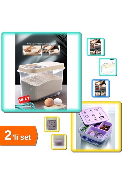 HerEveOyuncak 10 LT Sürgülü Kapaklı Erzak + Takı Dikiş Kutusu Saklama Kabı Ho...