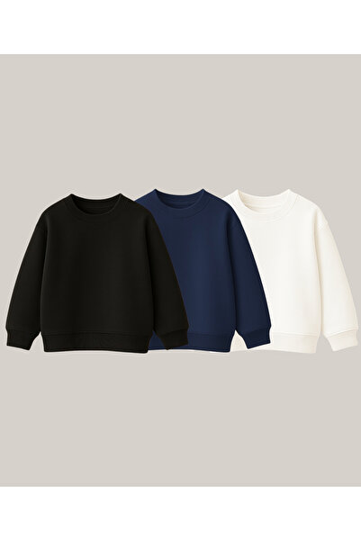 fasardi 3-Pack Oversized Patterns Long Sleeve 3 Thread Basic Unisex Children's Sweatshirt Without Embroidery