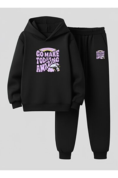 LORVEX Dukserica - Trenerka za devojčice Sa kapuljačom Set GO MAKE TODAY Štam...