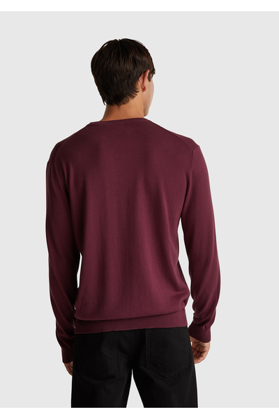 United Colors of Benetton Men's plum 100% cotton crew neck sweater