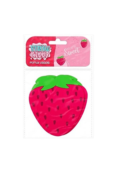 The Hub Glass Holder, Strawberry Pattern, PVC, 10 x 12 cm, Heat Resistant, Red