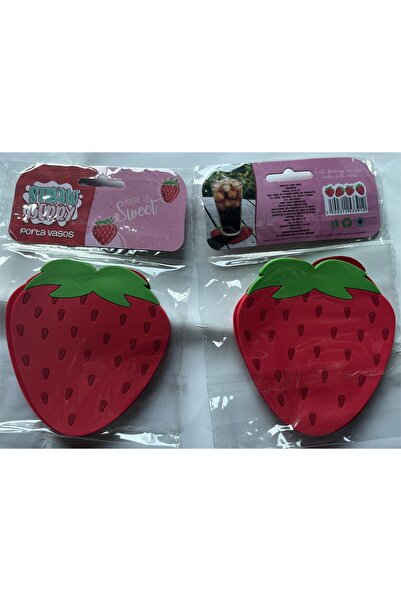 The Hub Glass Holder, Strawberry Pattern, PVC, 10 x 12 cm, Heat Resistant, Red