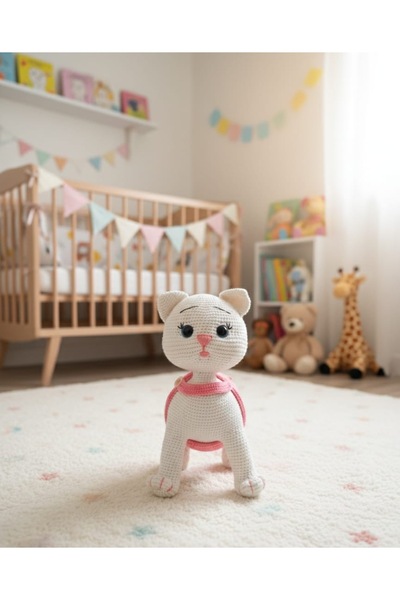 Bilge Amigurumi El Örgüsü Organik Beyaz Kedi