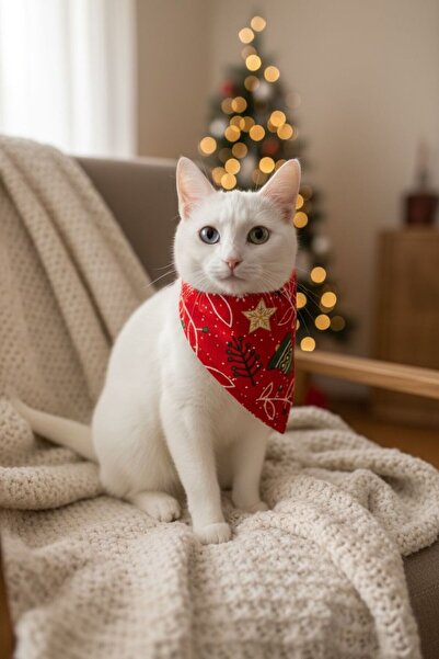 BiBa Pet طوق للقطط بتصميم السنة الجديدة - وشاح أحمر قابل للإزالة