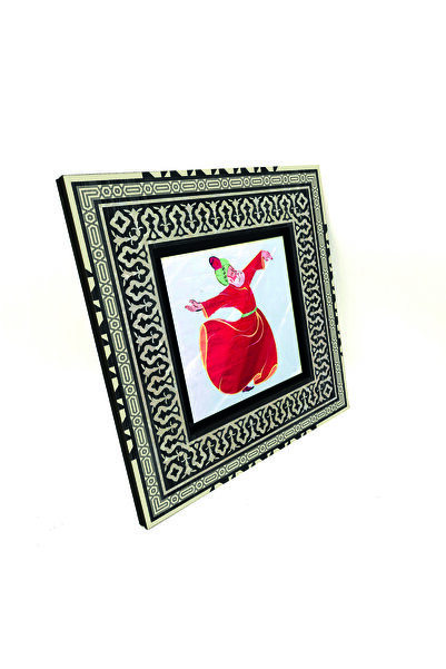 Sadrazam Desenul roșu al Sufiului Mevlana din Tennureli cu imprimeu Pictură anatoliană din lemn MDF 20cm x 20cm |   KRT-79