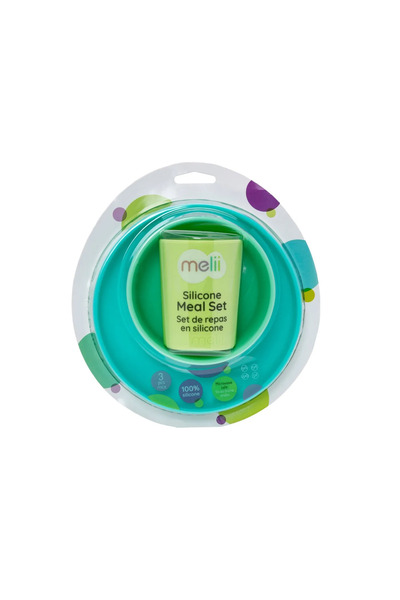 Melii Σετ φαγητού σιλικόνης 3 τεμαχίων - πιάτο, μπολ και ποτήρι (ΤΙΡΚΟΥΑΖ, ΠΡ...