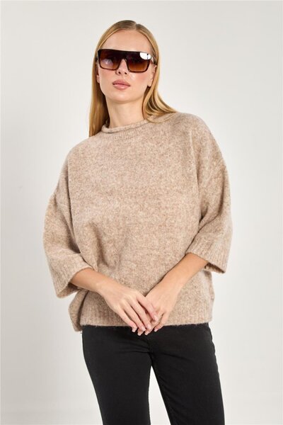 BARRELS AND OIL Women's Half Sleeve Oversized Knitwear Sweater - Mink