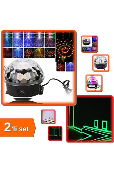 HerEveOyuncak Kumandalı Kristal Led RGB Disko Topu + Fosforlu Işık Veren Şerit 2CMx4M - 2li Set C8T3W3