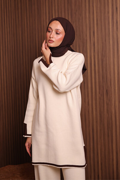 Mogi Butik Women's Oversized Tight Knit Slit Hijab Knitwear Set 3133