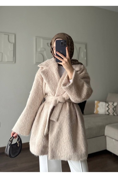 Nuesscollection Kuşaklı Yumuş Kaban (Boyu 80cm) (1 beden 36-38-40 uyumlu) (2 ...