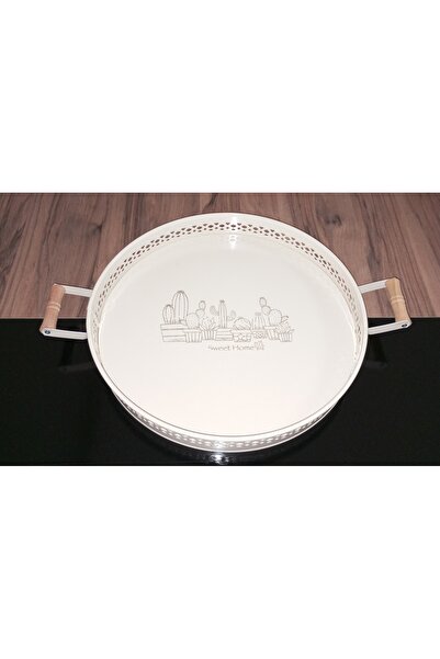 Home 1St Quality Metal Tray with Wooden Handle, Tea Tray, Presentation Tray