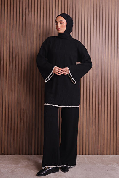 Mogi Butik Women's Oversized Rib Knit Spanish Sleeve Hijab Knitwear Set 3134