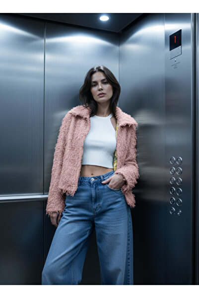 Ceylen Jachetă căptușită cu design pentru femei supradimensionat cu fermoar p...