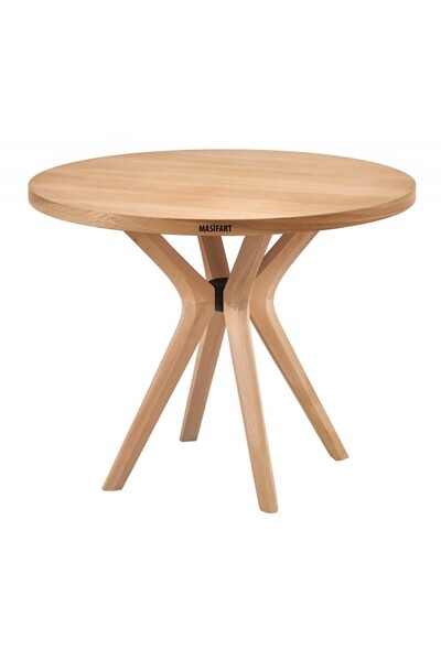 Masifart Alirio 120 Lik Meşe Poli (4 Lü) Yuvarlak Masa Cilasız Ham