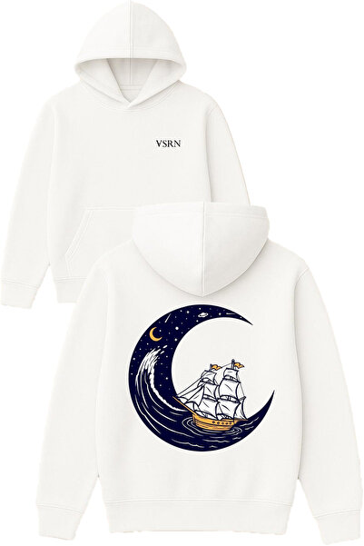 VSRN Ayda gemi Design Τυπωμένο Oversize Λευκό Φούτερ με Κουκούλα