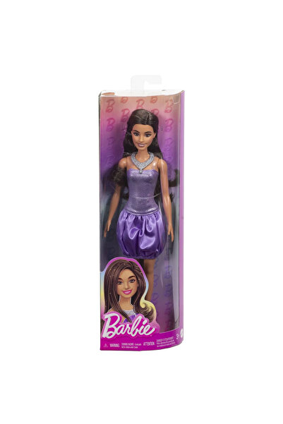 Barbie Fashionista Brunette Doll with Purple Dress and Necklace