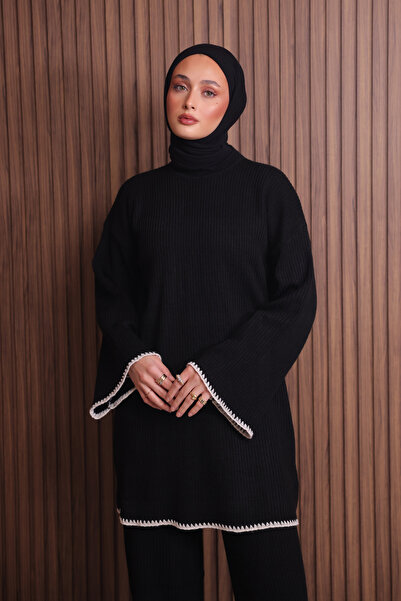 Mogi Butik Women's Oversized Rib Knit Spanish Sleeve Hijab Knitwear Set 3134