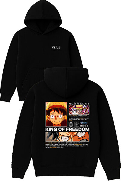 VSRN تصميم ملك الحرية مطبوع قصة فضفاضة سويت شيرت أسود بغطاء رأس