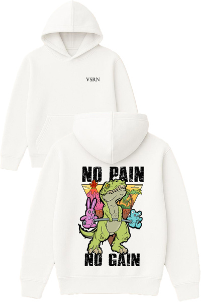 VSRN No Pain No Gain Design Printed Oversized White Hooded Sweatshirt