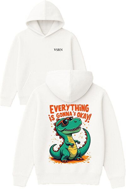 VSRN Φούτερ με στάμπα Everything Design, υπερμεγέθη, λευκό, με κουκούλα