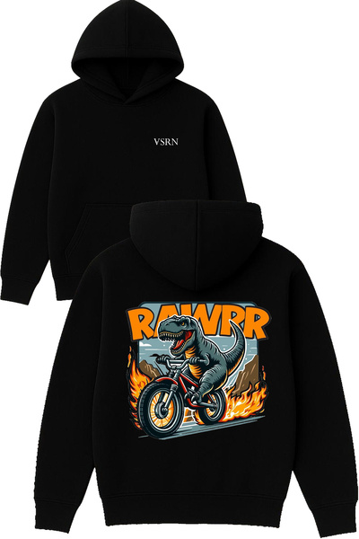 VSRN تصميم رور مطبوع قصة فضفاضة سويت شيرت أسود بغطاء رأس