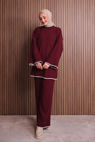 Mogi Butik Women's Oversized Rib Knit Spanish Sleeve Hijab Knitwear Set 3134