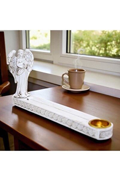 Kuzey Tacı Διακοσμητικό θυμιατό με άγαλμα αγγέλου με φτερά - Αξεσουάρ επιφάνειας εργασίας σε στυλ λευκό/ντεντάρ Vip