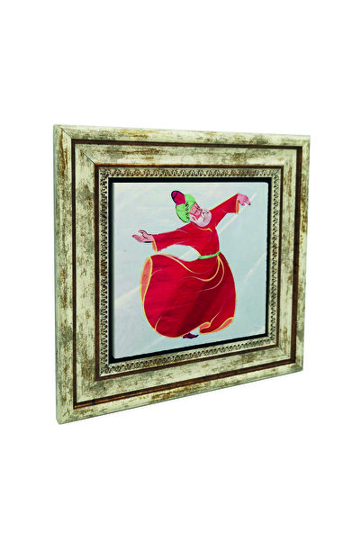 Sadrazam Ilustrație roșie de Semazen Mevlana din tenură cu imprimeu Tablou din piatră naturală 25cm x 25cm |   KRT-79